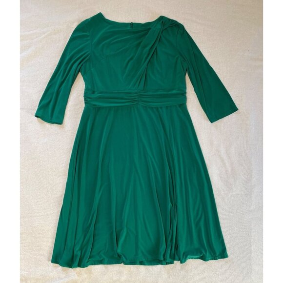 Serengeti Dress Emerald Green Twist Front Shoulder Long Sleeve Size Large Midi - Picture 12 of 13